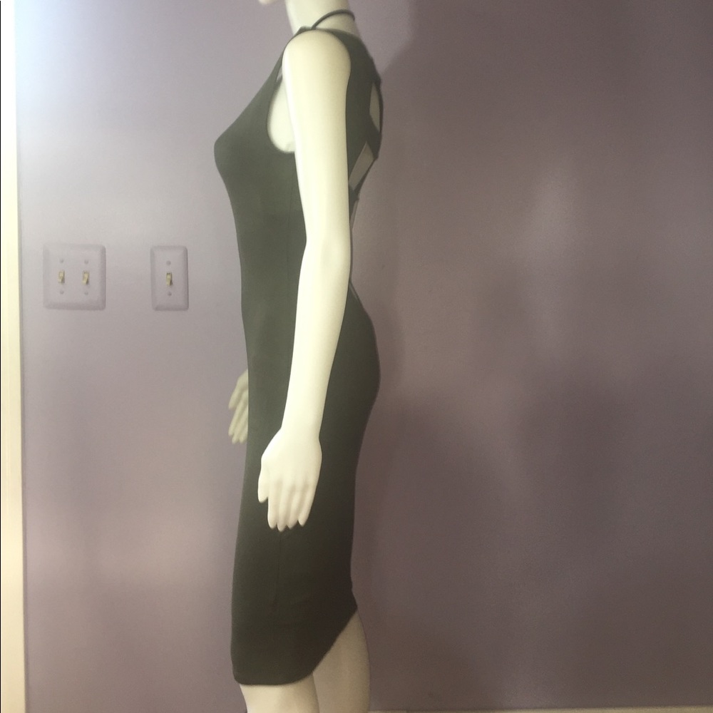 NWT Olive Green Strappy Open Back Body-con Knee Length Dress Small Medium Large - Picture 4 of 5